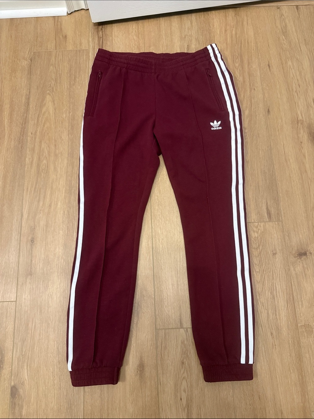 adidas Maroon Track Pants with White 3-Stripes
